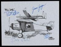 Signed Print of Voyager and Spirit of St. Louis by Burt Rutan, Dick Rutan, Jeana Yeager, and Artist Clyde Wells (467/1000)