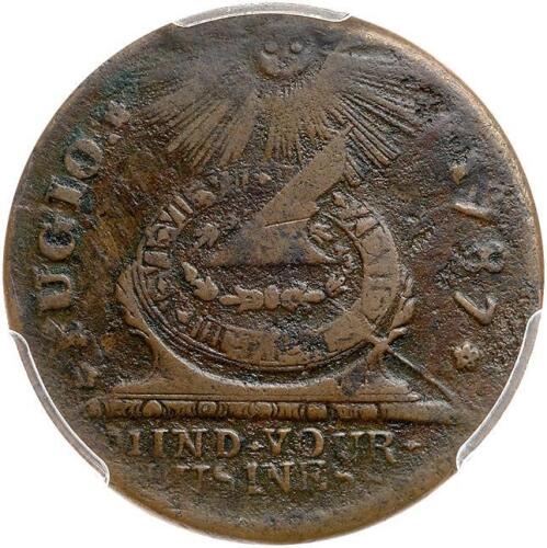 1787 Fugio Cent. Pointed rays, 4 cinquefoils, "UNITED STATES"