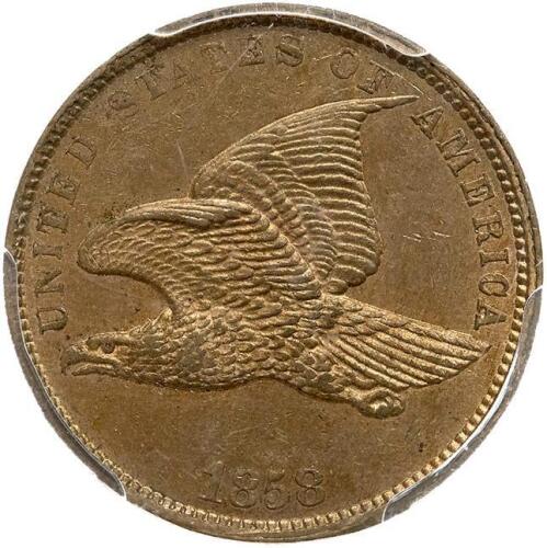 1858 Flying Eagle 1C. Sm Letters PCGS AU58