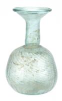 Roman Glass; Large Light Diagonally Ribbed Turquoise Glass Bottle, 4th Century A.D.