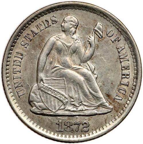 1872-S Liberty Seated H10C. Mintmark Below Nearly Mint State