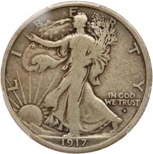1917-D Liberty Walking 50C. Mintmark on Obv PCGS F12