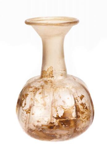Roman Glass; Large Pale Aubergine Tan Glass Bottle ca. 3rd-4th Century A.D.
