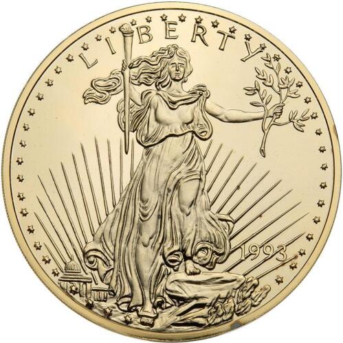 1993. One Half Pound Fine .999 Silver; 24 kt gold plated, 90 mm.