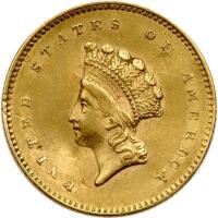 1854 $1 Gold Indian Sharpness of Almost Unc