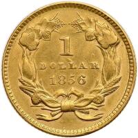 1856 $1 Gold Indian. Upright 5 AU55