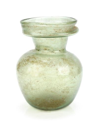 Roman Glass; Translucent Greenish Glass Jar ca. 3rd-4th Century A.D.