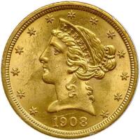 1908 $5 Liberty PCGS MS61