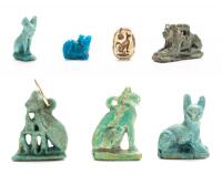 Ancient Egyptian Seven (7) Piece Lot of 6 Cat Amulets and One Scarab. Cat Amulets Are Highly Sought and Prized