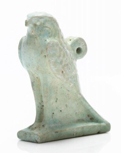 Egyptian Pale Green Glaze Faience Amulet of Horus Falcon, 26th Dynasty