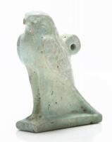 Egyptian Pale Green Glaze Faience Amulet of Horus Falcon, 26th Dynasty