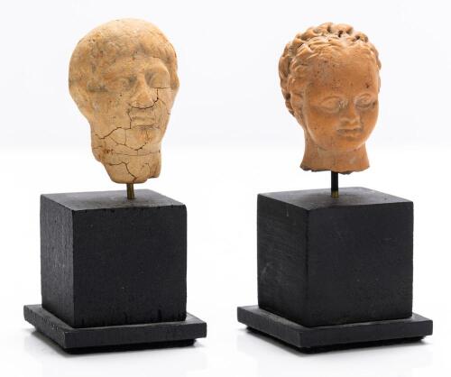 Roman Campanian Terracotta Heads, One Male, One Female in Fine Detail ca. 1st Century A.D., Augustinian Period