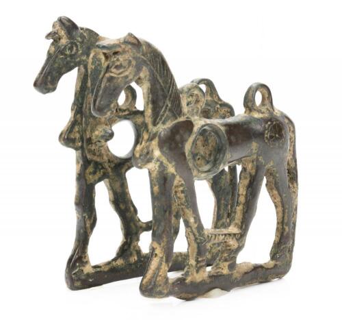 Luristan Bronze Horse Bit Cheek Panels in the Form of Elegant and Graceful Horses 8th-7th Century B.C.
