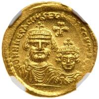 Heraclius with Heraclius Constantine, 613-641. Gold Solidus (4.42g)