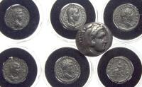 Alexander the Great 336-323 BC Silver Tetradrachm and 6 Different Roman Silver Denarii