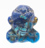 Roman/Egyptian Glass Head of the Deity Bes in Two Different Colors of Blue