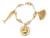 Charming, Ladies 14K Yellow Gold Link Bracelet with Three Superior Charms and Accent Pearls