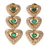 Ladies Splendid 18K Yellow Gold, Emerald and Diamond Heart-Shaped Dangling Earrings Boasting Consummate Craftsmanship