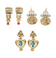 Three Pair of Dramatic, 14K Yellow Gold Dangle Earrings Spanning Centuries in Styles