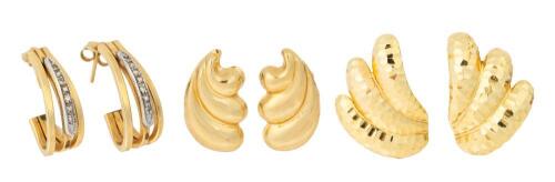 Three Pair of 14K Yellow Gold Post and French Post Earrings in Superior Pre-Owned Condition