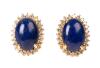 Ladies Earrings in 18K Yellow Gold with Premium Lapis Cabochons and Accent Diamonds