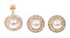Ladies Stylish Ensemble of 14K Yellow and White Gold Mabe Pearl Earrings and Pendant from Italy
