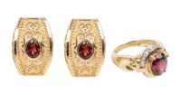 Elegant 14K Yellow Gold and Garnet Earrings with Complimenting 14K Gold Dinner Ring with all Garnets Matching in Color, Perfectl