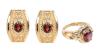 Elegant 14K Yellow Gold and Garnet Earrings with Complimenting 14K Gold Dinner Ring with all Garnets Matching in Color, Perfectl