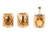 Ensemble of Golden Yellow Topaz Earrings and Pendant in 14K Yellow Gold