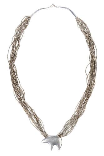 Fantastic Ladies, 15 Strand, Liquid Sterling Silver Necklace with Stylized Bear Pendant