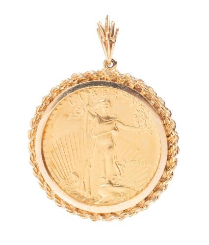 $50 Gold Pendant Dated 1989 in Handsome 14K Yellow Gold Bezel