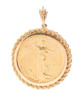 $50 Gold Pendant Dated 1989 in Handsome 14K Yellow Gold Bezel