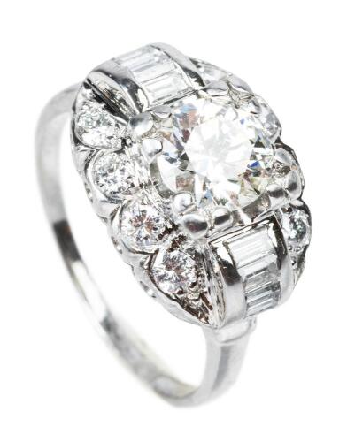 Ladies Beautiful Art Deco Platinum and Diamond Ring with a Center 2.75 Carat Diamond That Impresses