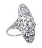 Antique Platinum Ring Boasting Old European Cut Diamonds in an Art Deco Shield Style Ring.