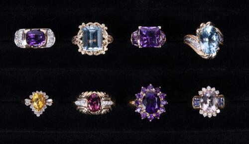 Eight (8) 14K Yellow Gold Rings all with Dazzling and Colorful Semi-Precious Stones in Nearly Mint Condition Including Amethyst,