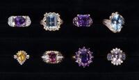Eight (8) 14K Yellow Gold Rings all with Dazzling and Colorful Semi-Precious Stones in Nearly Mint Condition Including Amethyst,