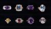Eight (8) 14K Yellow Gold Rings all with Dazzling and Colorful Semi-Precious Stones in Nearly Mint Condition Including Amethyst,
