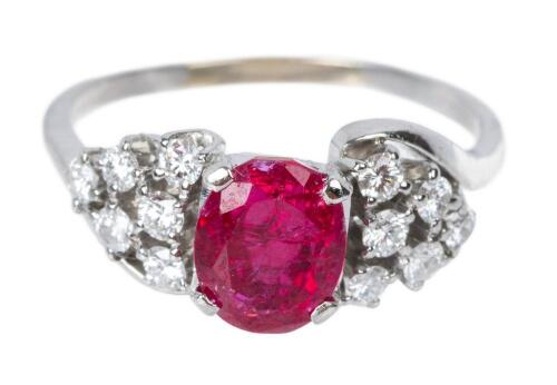 Ladies Platinum, Ruby and Diamond Ring, Perfect July Birthstone Ring