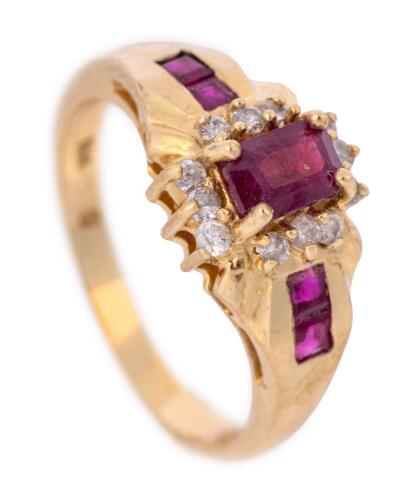 Lovely 14K Yellow Gold, Ruby and Diamond Ring for the Lady. Perfect July Birthstone Ring