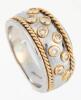 Handsome Men's or Ladies Ring in 14K White and Yellow Gold with Diamonds. Unique Contemporary Design - 2