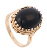 Ladies 14K Yellow Gold and Large, Highly Polished Onyx Cabochon