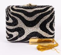 Judith Leiber Black and White Swarovski Crystal Evening Bag with Chain Strap and Comb