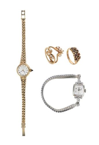 Balance of Jewelry Consignment: 14K Yellow Gold Watch, 14K Yellow Gold and Onyx Ring, Two Rings in 12K Yellow Gold
