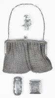 Exceptional, Antique, Art Deco Ladies Sterling Silver Chain Mesh Purse with Two Beautiful Sterling Sliver Match Stick Holders an