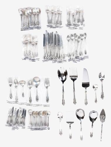 Mint, Unused Wallace Sterling Silver Place Setting for 12, Plus Serving Pieces Grand Baroque Pattern, Each Utensil Still Factory