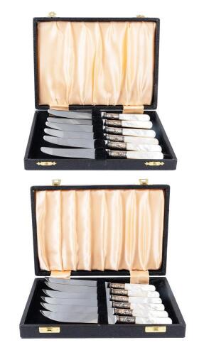 Antique English Mother of Pearl Cheese and Fruit Knives in Near to Mint Condition in their Original Boxes, Sheffield