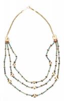 Stunning 14K Yellow Gold and Ancient Faience and Glass Bead Necklace