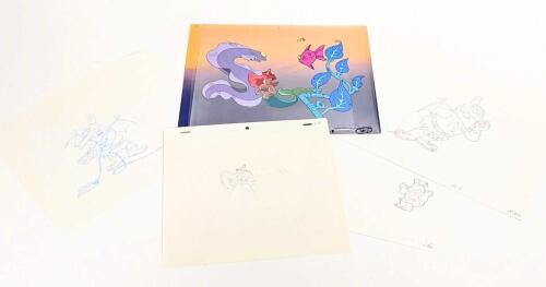 Disney's THE LITTLE MERMAID: Original 2 Layer Production Cel with Hand Painted Background, Pencil Sketch and Cel of Ariel