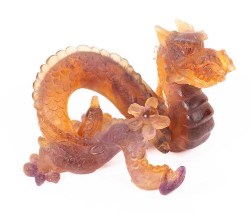 Daum Crystal Pate De Verre Limited Edition Amber Dragon from France. Year of the Dragon, 2000