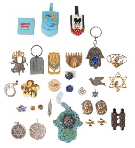 Collection of Judaica Jewelry and Commemorative Pins from Israel ca. 2001 with Two Pieces in Sterling Silver.